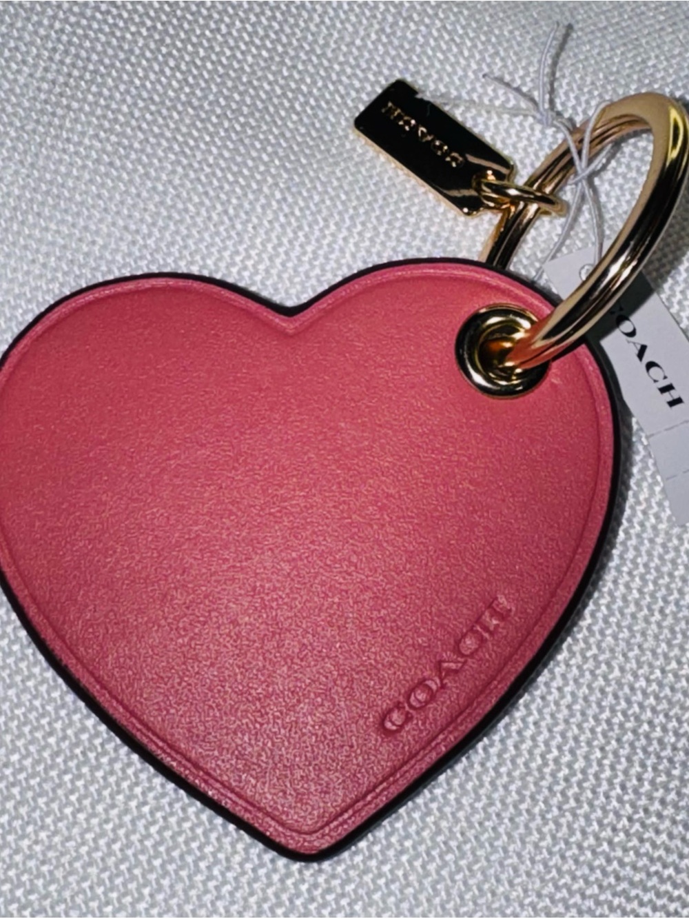 Coach Pink Heart Leather Bag Charm Keychain Gold Tone NWT Cute Coquette - Picture 3 of 4